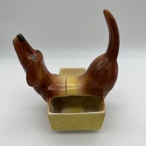 A.L. Hirsch Dachshund Ceramic Caddy Planter 1950s Rover Valet Dog VTG MCM Décor